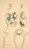 Projet de vases by Félix Bracquemond, Plume et encre brune, aquarelle sur traits de crayon, sold Oct 2024