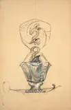 Dessin préparatoire pour un sucrier sur plateau, service Parabère by Félix Bracquemond, Fusain et rehauts de gouache, sold Oct 2024