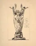 Dessin pour le vase « Washington » du centenaire de l'Indépendance américaine by Félix Bracquemond, circa 1876, Plume et encre brune sur traits de crayon, sold Oct 2024