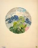 Projet d’assiette au paysage arboré by Félix Bracquemond, Aquarelle gouachée sur traits de crayon, sold Oct 2024