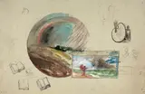Feuille d’étude et projet d’assiette by Félix Bracquemond, Crayon noir, plume et encre brune et aquarelle gouachée sur traits de crayon sur papier bleu, sold Oct 2024