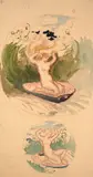 Projet d’assiettes, Vénus sur un coquillage by Félix Bracquemond, Aquarelle sur traits de sanguine et de crayon, sold Oct 2024