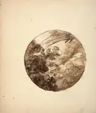 Projet d’assiette au paysage vallonné by Félix Bracquemond, Plume et encre brune, lavis brun et gris sur traits de crayon, sold Oct 2024