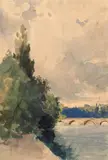 Vue du pont de Sèvres by Marie Bracquemond, Aquarelle gouachée sur traits de crayon, sold Oct 2024