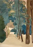 Allée d’arbres by Félix Bracquemond, Aquarelle gouachée sur traits de plume et encre brune et traits de crayon, sold Oct 2024