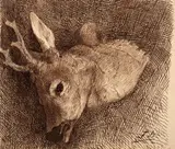 Tête de brocard by Félix Bracquemond, Plume et encre brune, lavis brun, sold Oct 2024