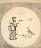Singe chasseur de mouches défiant des bécasses by Félix Bracquemond, Plume et pinceau et encre brune et encre ferro-gallique et lavis gris, sold Oct 2024