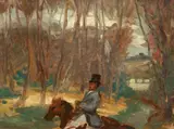 Cavalier en forêt by Félix Bracquemond, Huile sur toile, sold Oct 2024