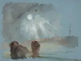Soleil perçant les nuages by Félix Bracquemond, Gouache, aquarelle et crayon, sold Oct 2024
