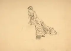 Jeune femme assise sur une malle – étude pour ‘Juillet – Les préparatifs du départ’ by Marie Bracquemond, Crayon noir, sold Oct 2024