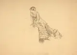 Jeune femme assise sur une malle – étude pour ‘Juillet – Les préparatifs du départ’ by Marie Bracquemond, Crayon noir, sold Oct 2024