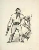 Marionnettiste tenant une marionnette by Félix Bracquemond, Fusain et estompe, sold Oct 2024