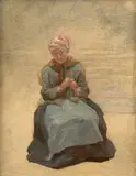 Etude de tricoteuse, pour ‘En bateau (Sisley et sa femme)’, dit aussi ‘L’Hirondelle’ Circa 1880 by Marie Bracquemond, Huile sur toile, sold Oct 2024