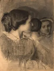 Portrait de trois jeunes filles en buste by Félix Bracquemond, Fusain et estompe, sold Oct 2024