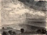 Vallée sous la pluie by Félix Bracquemond, Lavis gris et rehauts de gouache blanche sur traits de crayon, sold Oct 2024