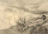 Homme couché en bord de mer by Félix Bracquemond, Crayon, sold Oct 2024