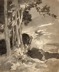 Coucher de soleil sur un littoral by Félix Bracquemond, Encre brune, lavis brun et gris, sold Oct 2024