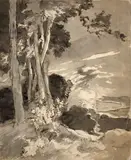 Coucher de soleil sur un littoral by Félix Bracquemond, Encre brune, lavis brun et gris, sold Oct 2024