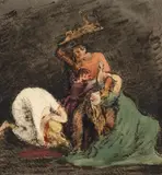 Scène dramatique : homme frappant des femmes by Félix Bracquemond, Pinceau et encre brune, aquarelle gouachée sur traits de crayon, lavis gris, sold Oct 2024