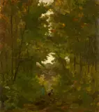 Balade automnale dans un sous-bois by Félix Bracquemond, Huile sur papier marouflé sur toile, sold Oct 2024