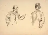 Deux études d’hommes, pour une illustration de ‘La Vie Moderne’ by Marie Bracquemond, 1882, Crayon noir, sold Oct 2024