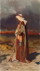 Chasseur oriental dans le désert by Marie Bracquemond, Aquarelle gouachée sur traits de crayon, sold Oct 2024