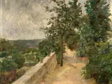 Terrasse à La Chabanne by Marie Bracquemond, Huile sur carton, sold Oct 2024