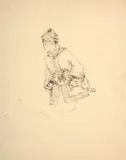 Elégante portant son chien by Marie Bracquemond, Crayon noir, sold Oct 2024