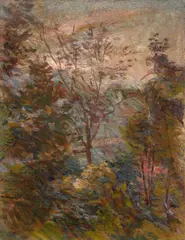 Paysage aux arbres à La Chabanne by Marie Bracquemond, Huile sur toile, sold Oct 2024