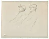 Deux jockeys (buste) by Edgar Degas, Crayon et sanguine sur papier, sold Dec 2024