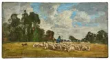 Paysage normand by Eugène Boudin, circa 1858-1862, Huile sur panneau, sold Dec 2024