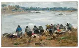 Laveuses au bord de la Touques by Eugène Boudin, circa 1885, Huile sur panneau, sold Dec 2024