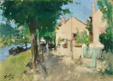 Le quai de la Croix Blanche, Saint Mammès by Pierre Eugène Montézin, circa 1935, Huile sur toile, sold Dec 2024