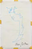 Profil à l'oeil-poisson by Jean Cocteau, circa 1957-1960, Crayon gras bleu et vert sur papier, sold Dec 2024