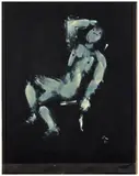 Homme nu assis by Jean Cocteau, 1954, Huile sur papier Canson noir, sold Dec 2024