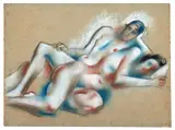 Deux nus allongés by André Lhote, Pastel sur papier marouflé sur carton, sold Dec 2024