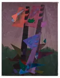 Composition aux mâts by George Papazov, circa 1930, Huile sur toile, sold Dec 2024
