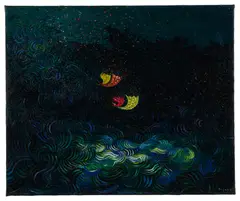 Composition by George Papazov, 1952, Huile sur toile, sold Dec 2024