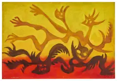 Composition by George Papazov, 1970, Huile et crayon sur panneau, sold Dec 2024