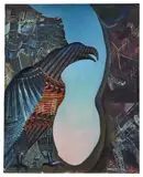 Le repos du guerrier by Jane Graverol, 1967, Huile et collage sur panneau d'isorel, sold Dec 2024