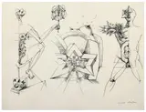 Le chiffre cinq (Chapitre I planche III d'Anatomy of my universe) by André Masson, 1939, Encre et rehauts de gouache blanche sur papier, sold Dec 2024