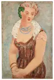 Jeune fille au collier bleu by Léonor Fini, 1933, Huile sur toile, sold Dec 2024