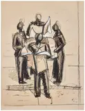 Choeur de journaliers by Jean Hélion, 1951, Fusain et gouache sur papier, sold Dec 2024