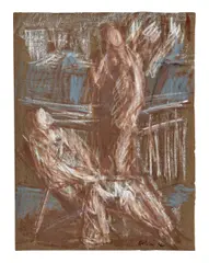 Duo à la terrasse by Jean Hélion, 1962, Crayon sur papier, sold Dec 2024