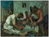 Pêcheurs, salaison (Grèce) by Jean Jansem, 1951, Huile sur toile, sold Dec 2024