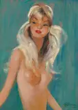 Betty by Jean-Gabriel Domergue, Huile sur panneau d'Isorel, sold Dec 2024