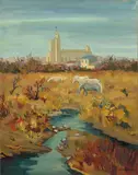 Automne aux Saintes-Maries-de-la-Mer by Yves Brayer, 1957, Huile sur toile, sold Dec 2024