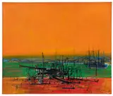 Paysage, bord de mer by Jean Carzou, 1966, Huile sur toile, sold Dec 2024