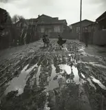 Enfants dans la Zone - Paris, c. 1935 by dite Dora Maar Henriette Theodora Markovitch, Trois épreuves argentiques d'époque, tirées par contact, contrecollées sur pochettes en papier cristal,, sold Dec 2024