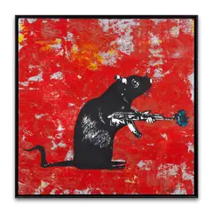 Rat à la kalachnikov by Blek le Rat, 2018, Pochoir, peinture aérosol et acrylique sur toile, sold Nov 2024